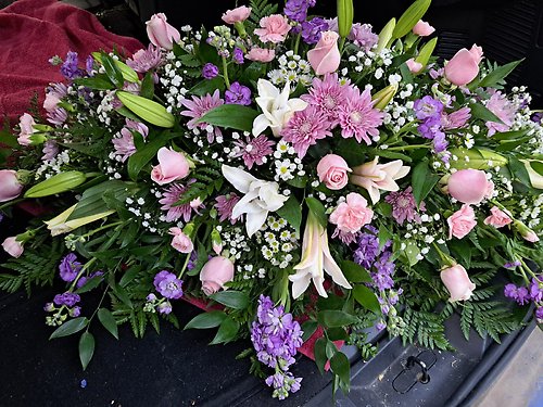 Roses & Lily Pink & Purple Casket Spray